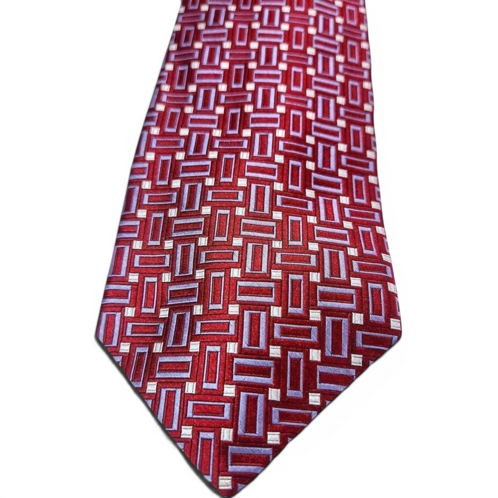 Robert Talbott Studio Tie Mens Silk Geometric Rectangle Red Blue Classic USA